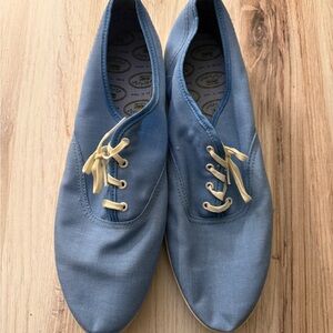 Vintage 1980s Chambray Blue Canvas Lace-Up Shoes - Size 12